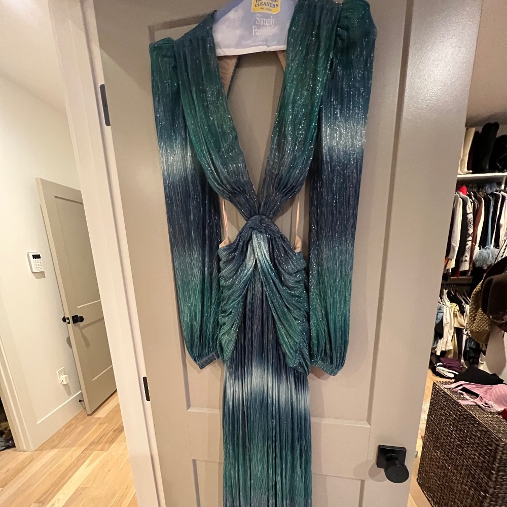 PatBo lurex ombre blue cut out open back maxi dress